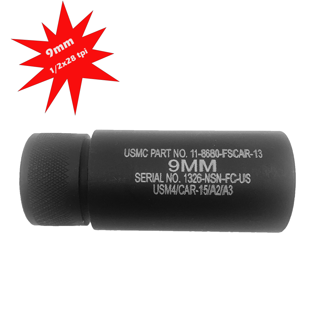 ftf-military-type-3-mini-9mm-fake-suppressor-inert-silencer-1-2x28-tpi