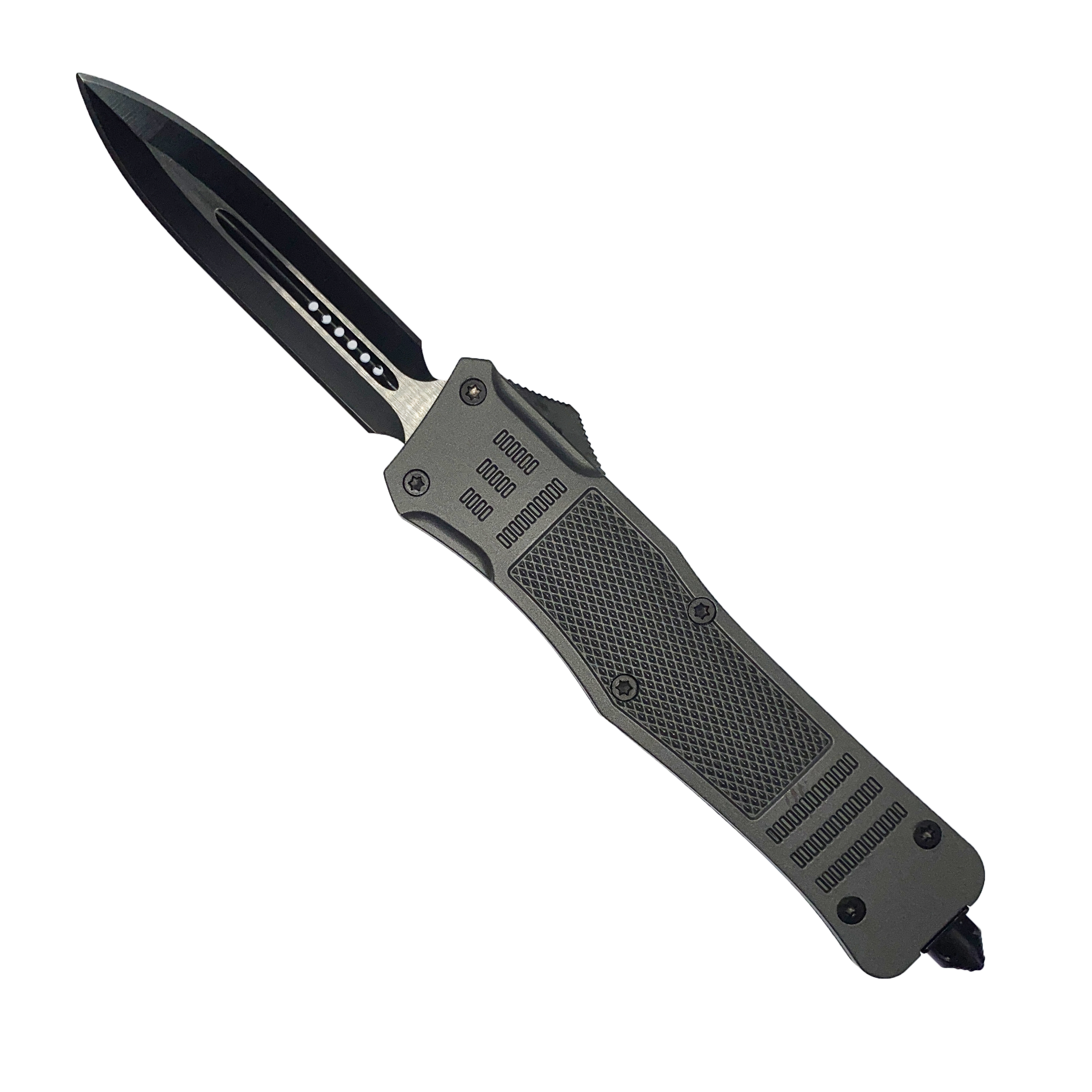 Delta Force Otf Grey Handle Black Double Edge Plain Blade 